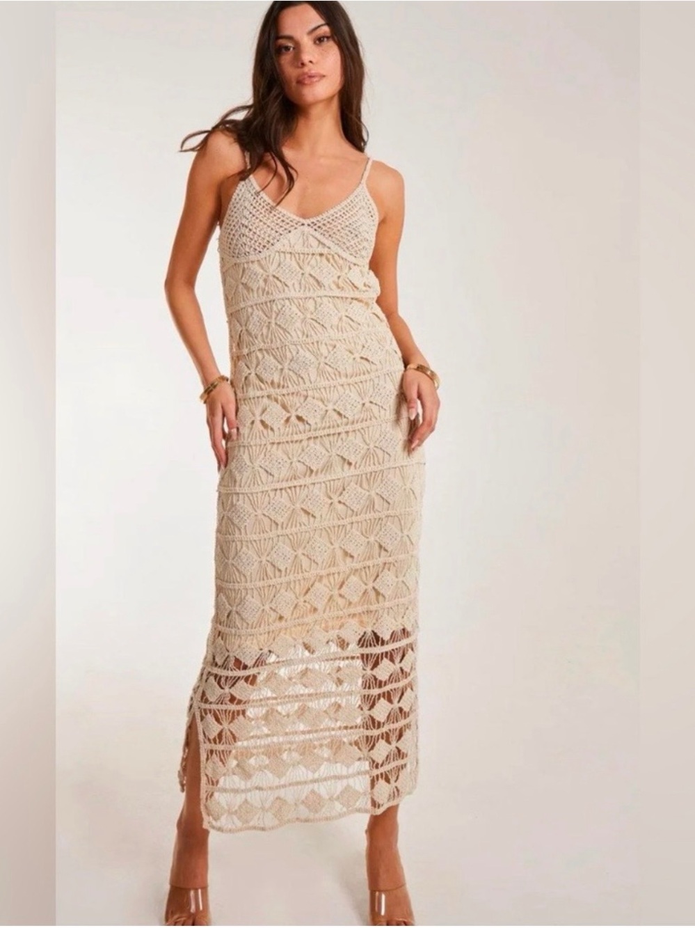 Rebellion Cream Crochet Midi Dress - Picture 2 of 3